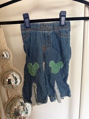 Carter's Blue Denim Kids Jeans with Green Heart Knee Patches